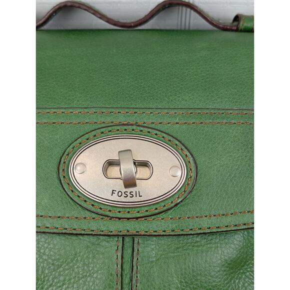 Fossil Long Live Vintage Maddox Crossbody Purse Green Genuine Leather Key Charm - Picture 14 of 16